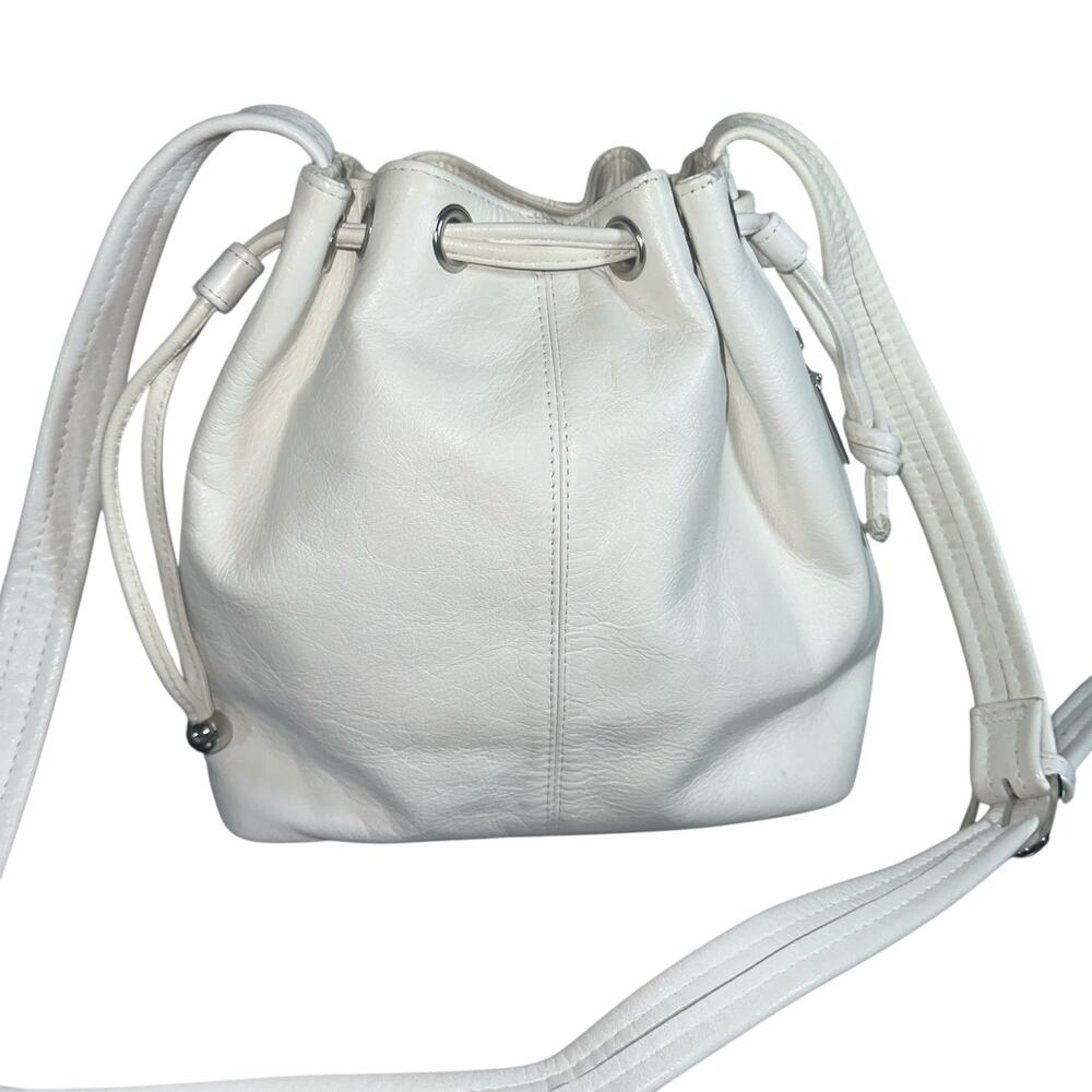 Tignanello White Leather Drawstring Crossbody Bag - image 3